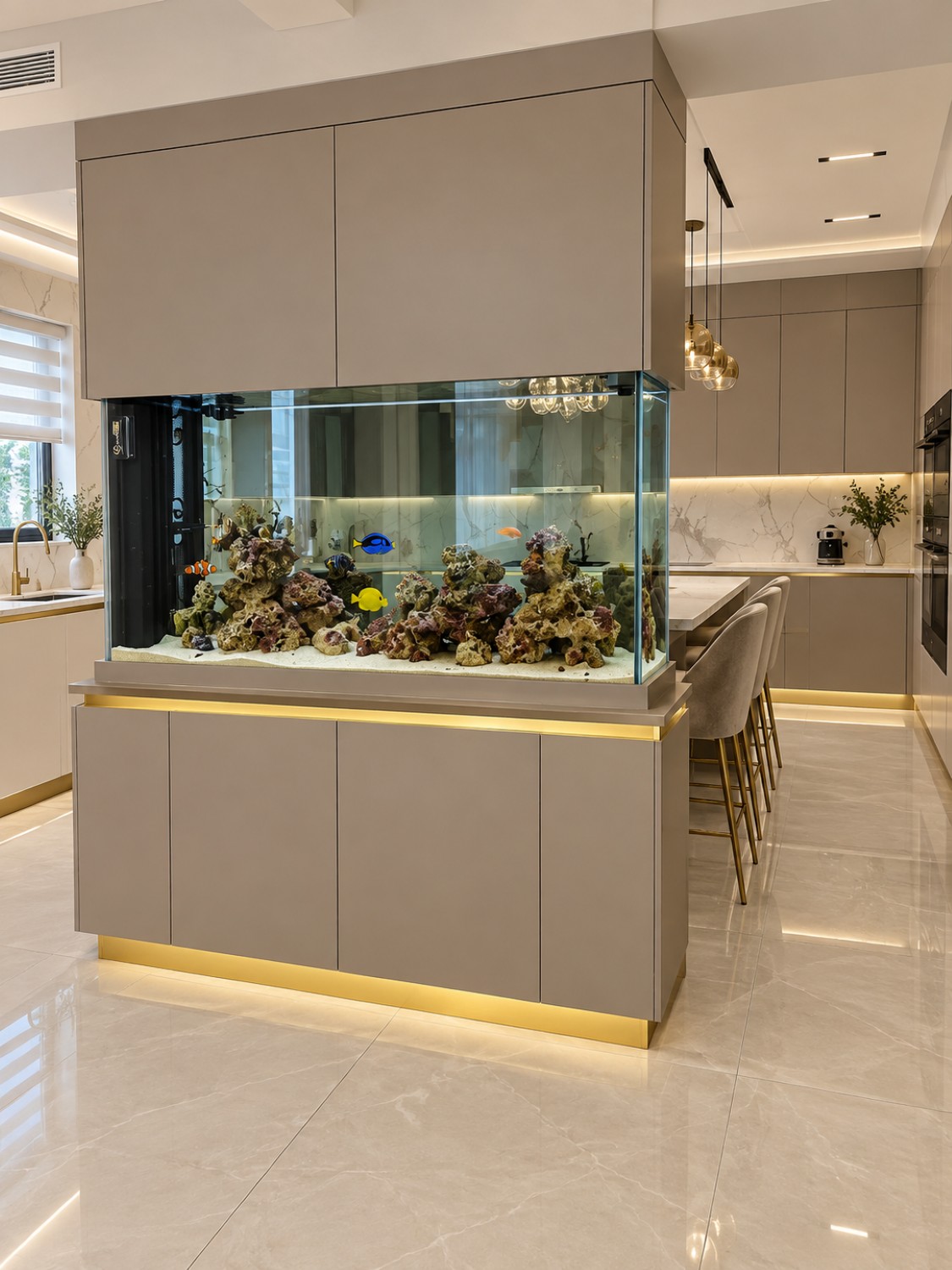 Custom Kitchen Cabinets in Bay Ridge, Brooklyn: Modern Design with Built-In Aquarium Cabinetry